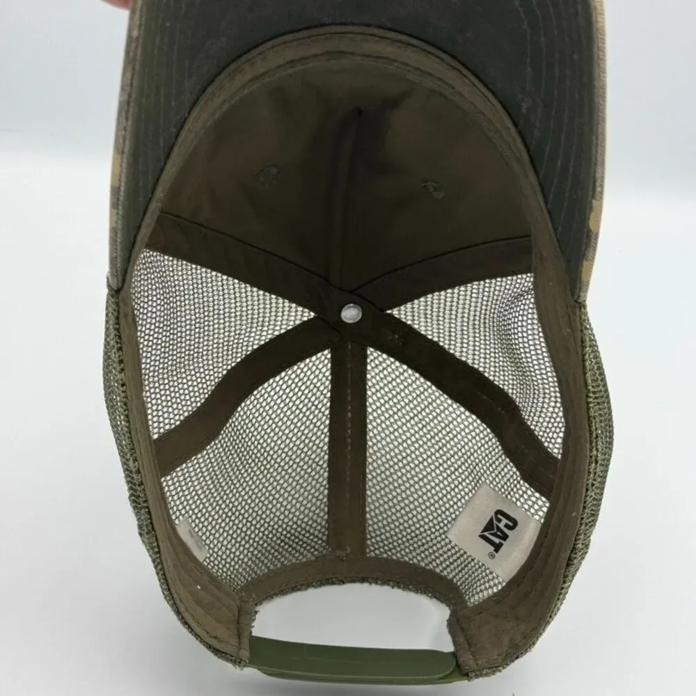 CAT Caterpillar Mens Green Camo Mesh Back Trucker Hat Snapback Adjustable Cap